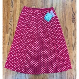 Vtg NWT Leslie Fay Red White Floral Dot Pleated‎ Midi Skirt Stretch Waist Sz 16